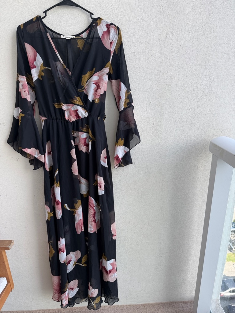 INDIGO ROSE Black Floral Maxi Wrap Dress with Pink Bloom